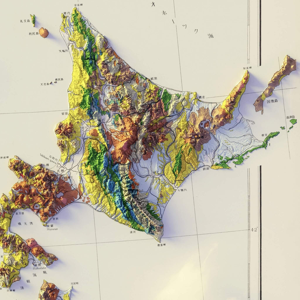Japan 1956 Shaded Relief Map - No Frame