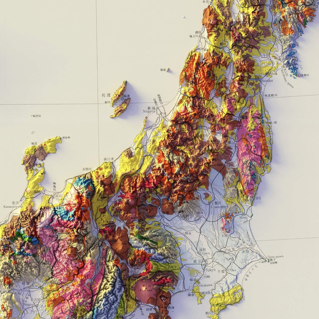 Japan 1956 Shaded Relief Map - No Frame
