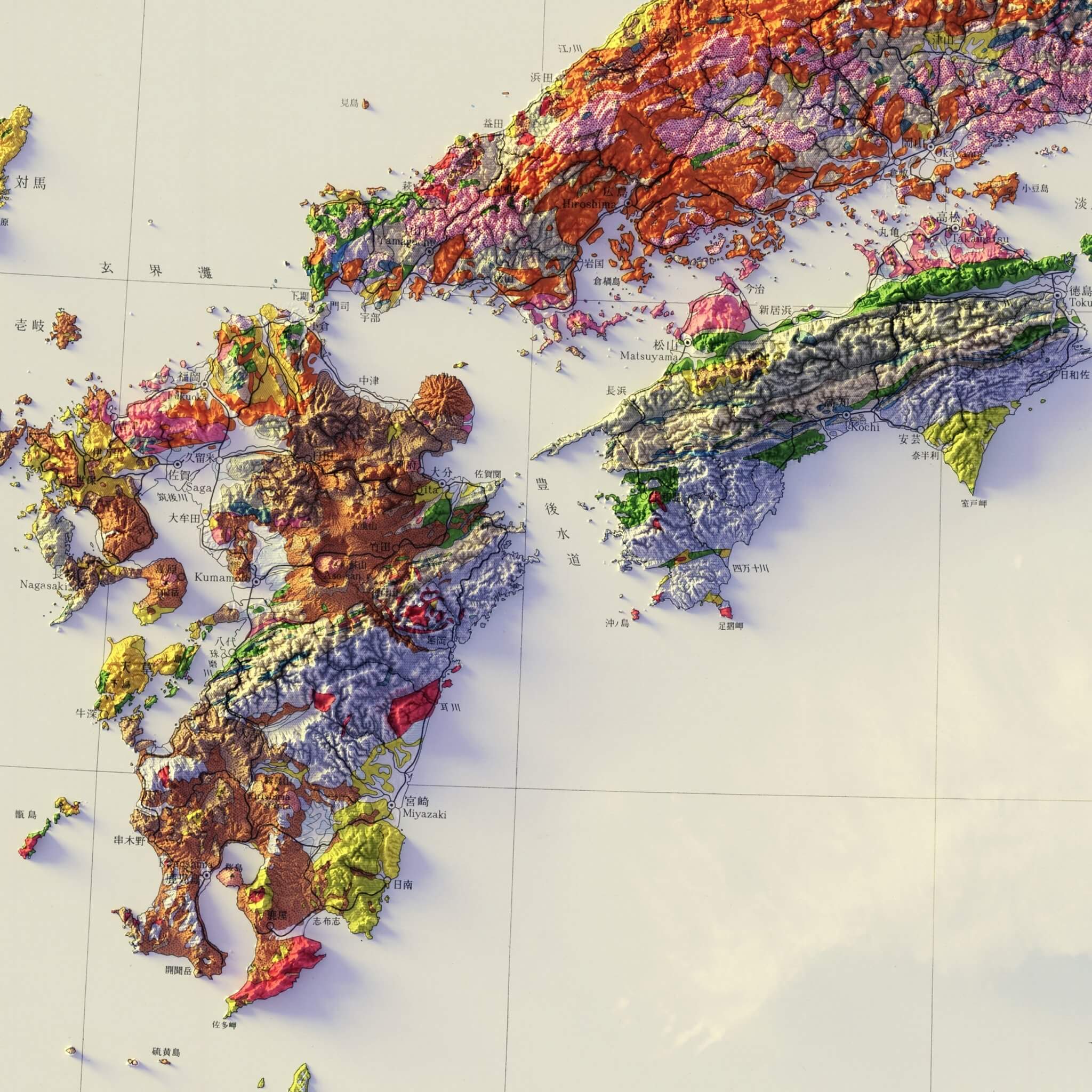 Japan 1956 Shaded Relief Map - No Frame