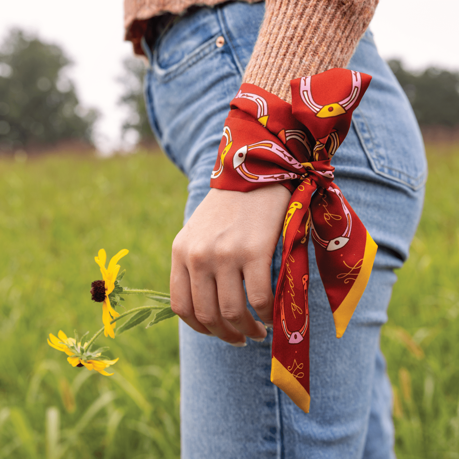 Jenni Earle “Giddy Up” Silk Twilly | Hand-Illustrated