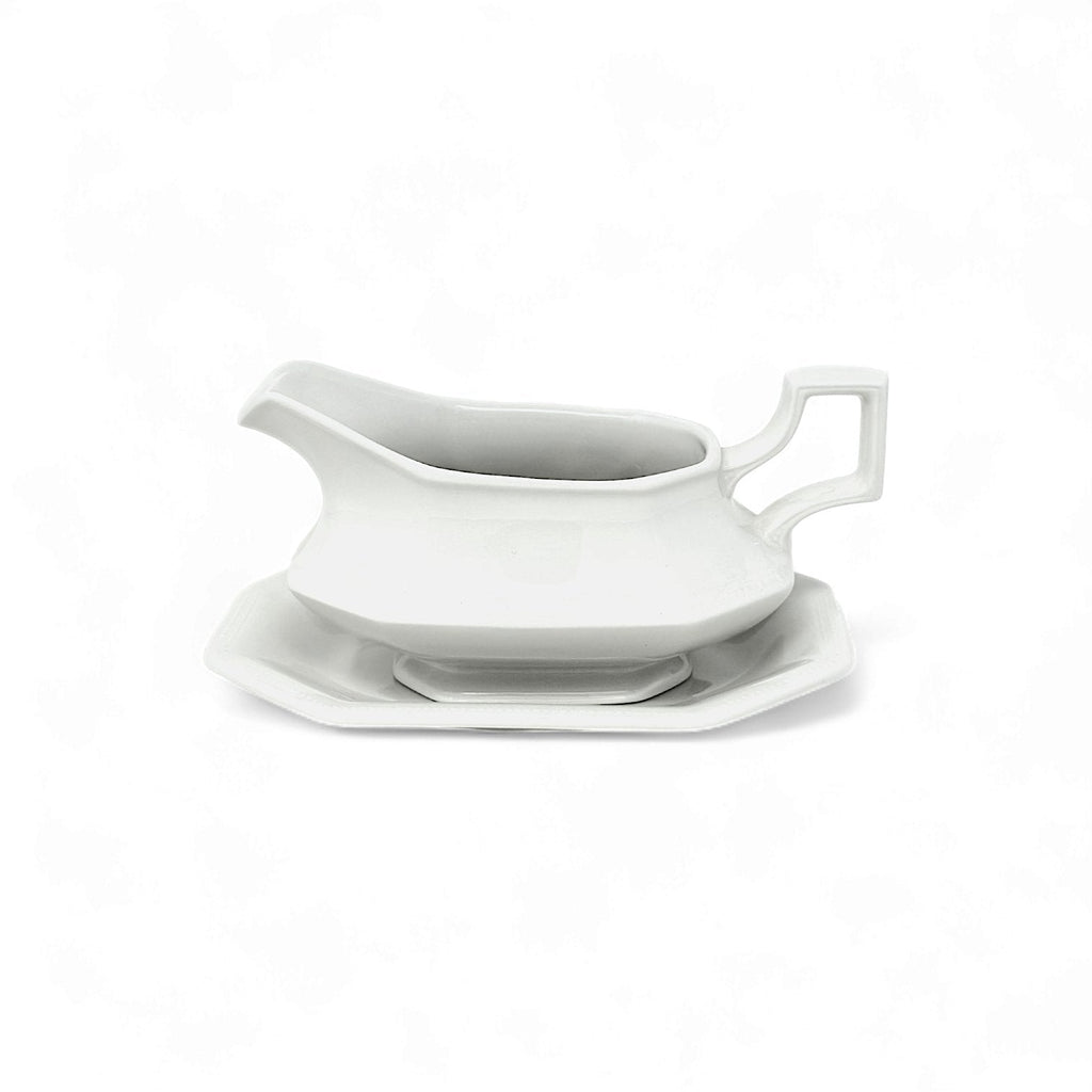JOHNSON BROTHERS HERITAGE WHITE GRAVY BOAT & STAND