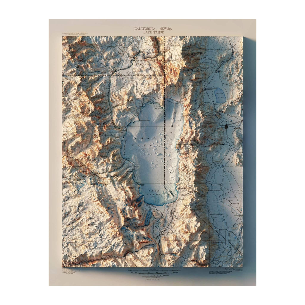 Lake Tahoe 1895 Shaded Relief Map - No Frame