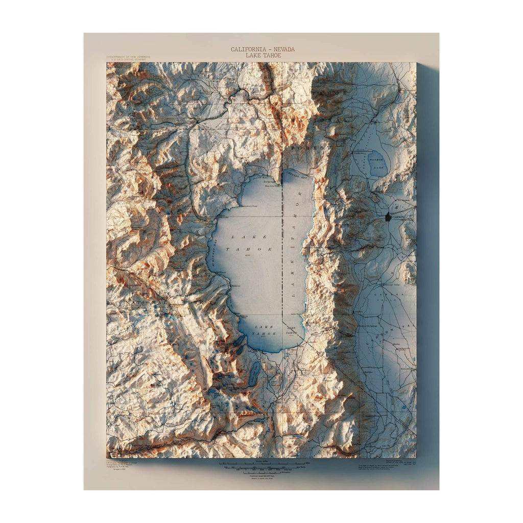Lake Tahoe 1895 Shaded Relief Map - No Frame