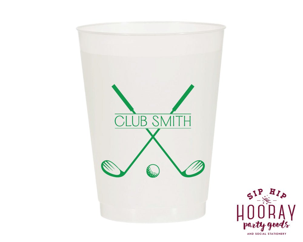 Last Name Golf Club Crest Frosted Cups