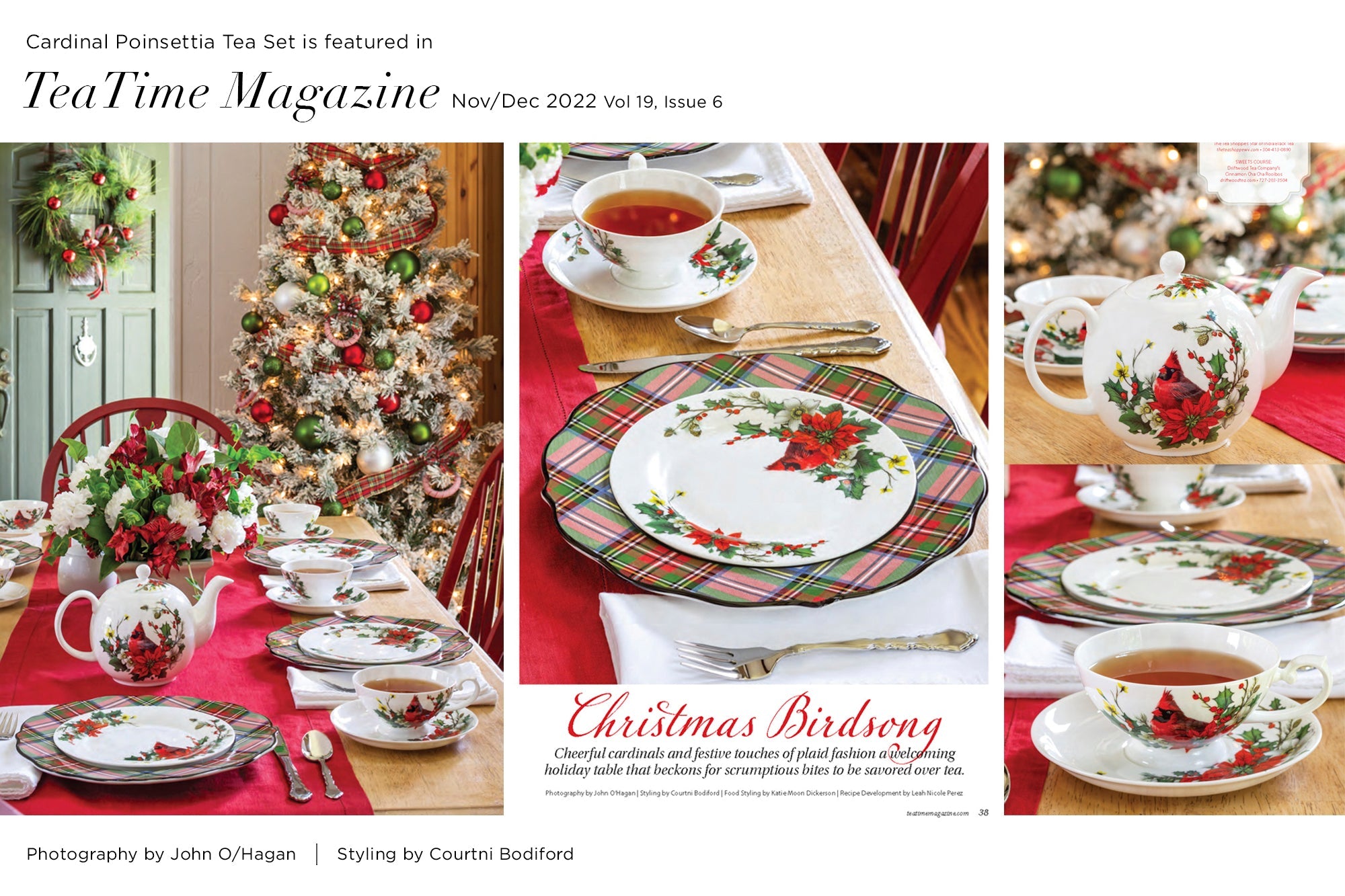 7.5" Cardinal Poinsettia Bone China Dessert Plate