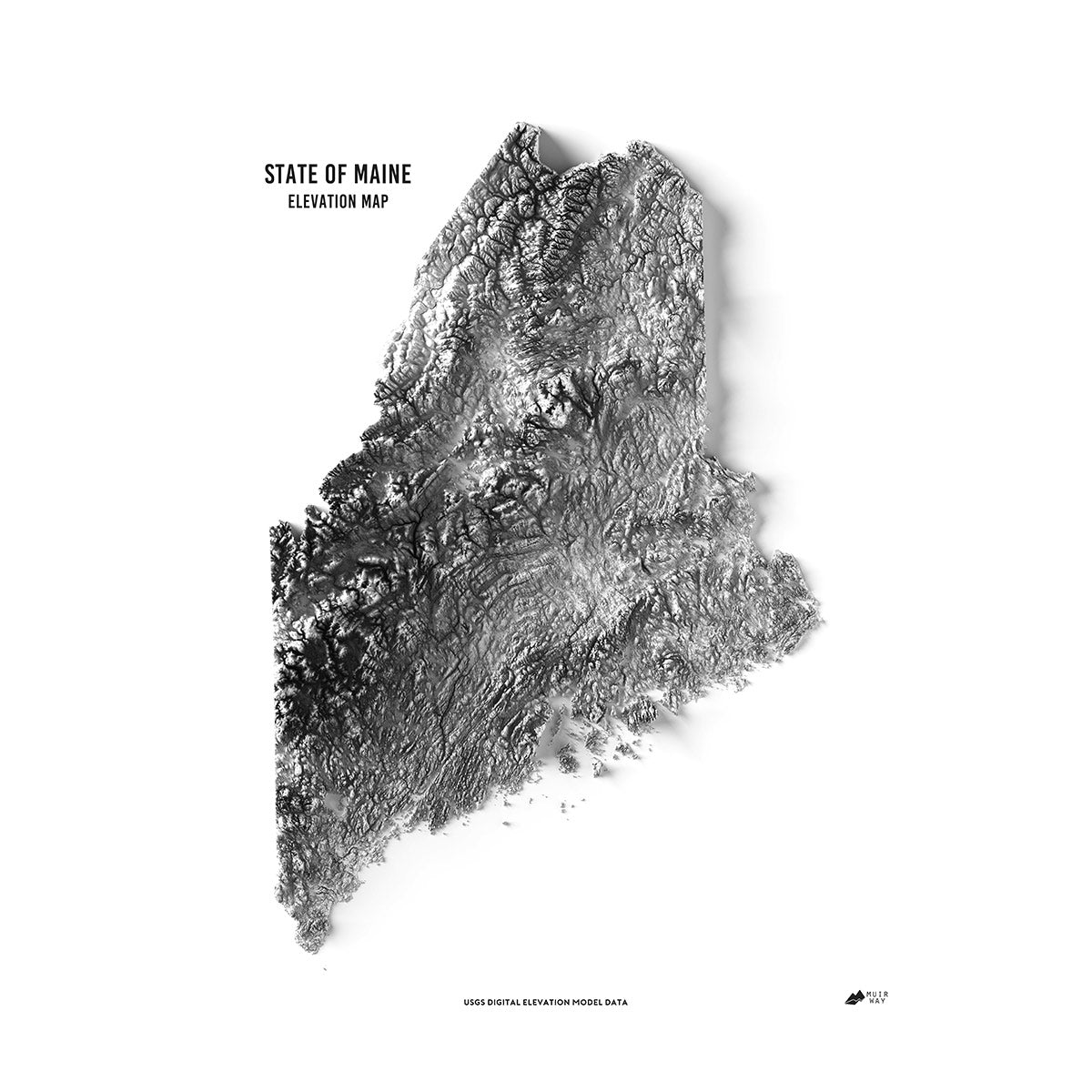 Maine Elevation Map - No Frame