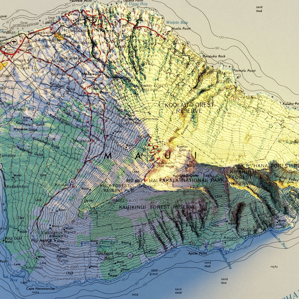 Maui 1961 Shaded Relief Map - No Frame
