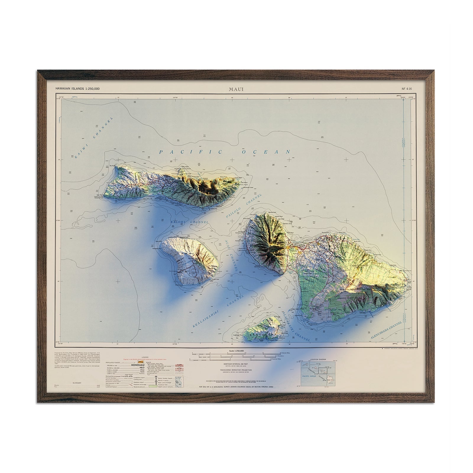 Maui 1961 Shaded Relief Map - No Frame