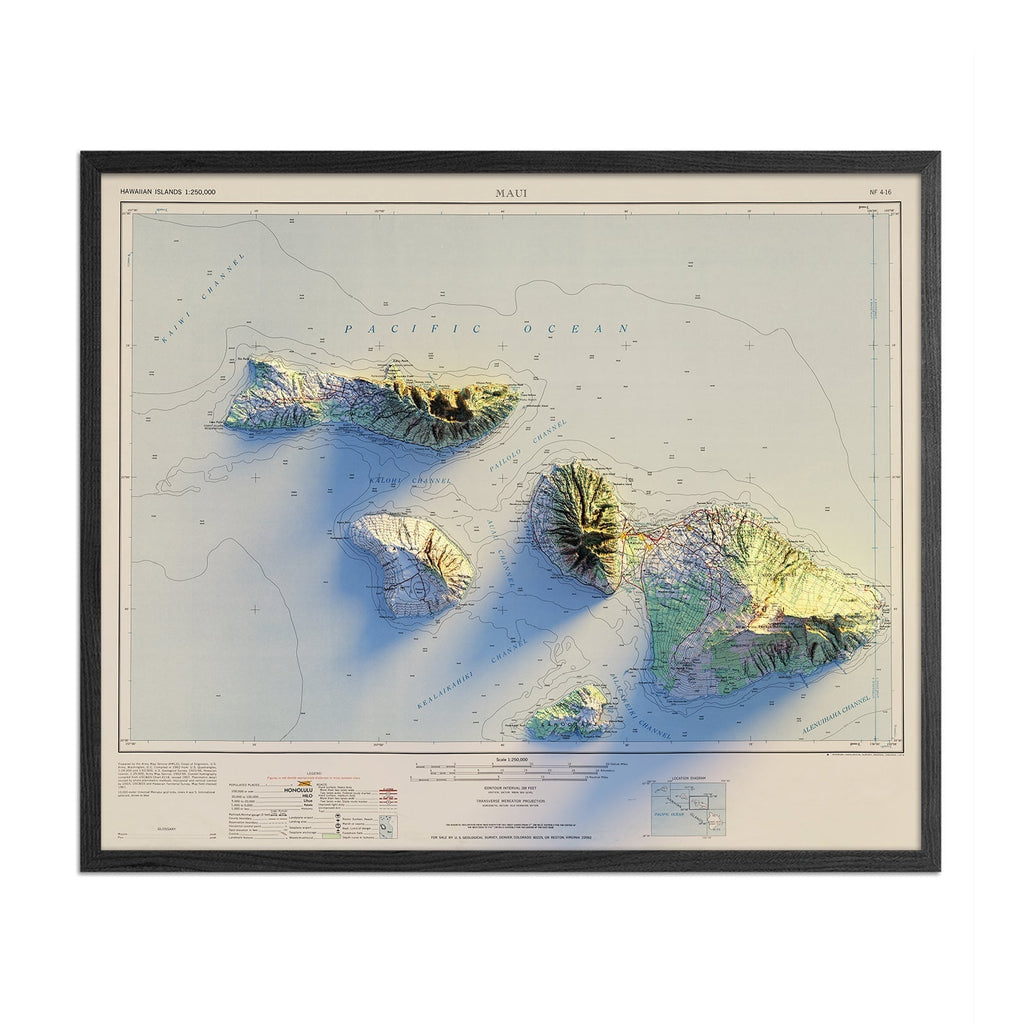 Maui 1961 Shaded Relief Map - No Frame