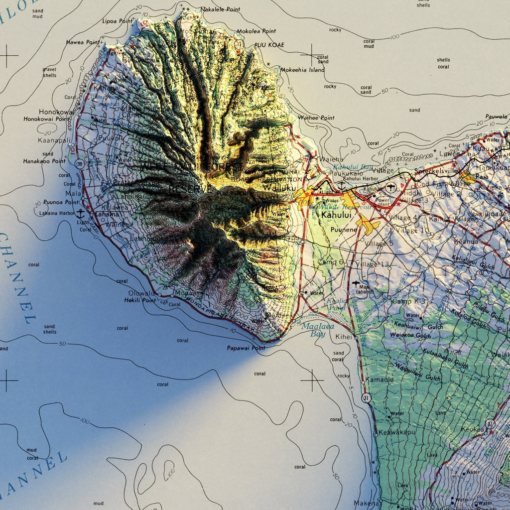 Maui 1961 Shaded Relief Map - No Frame