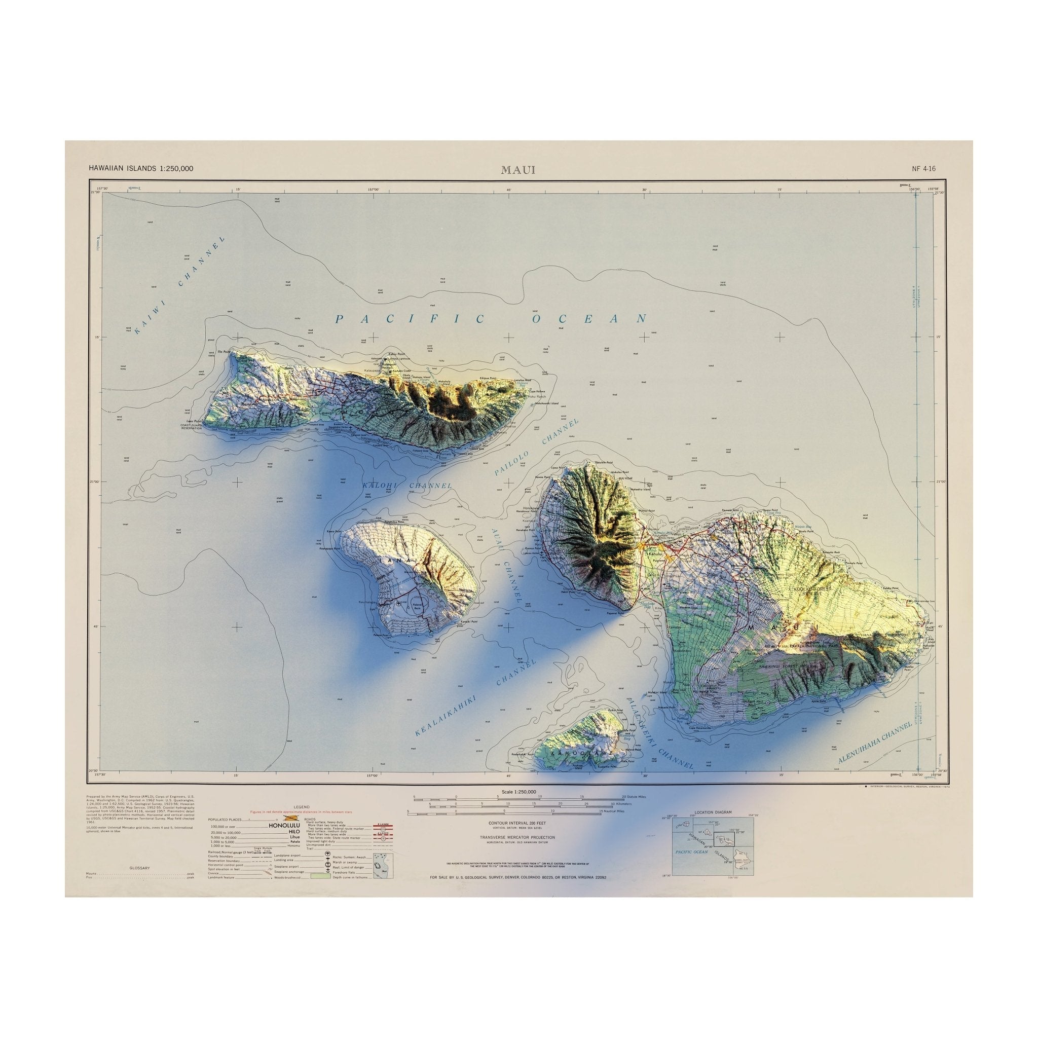 Maui 1961 Shaded Relief Map - No Frame