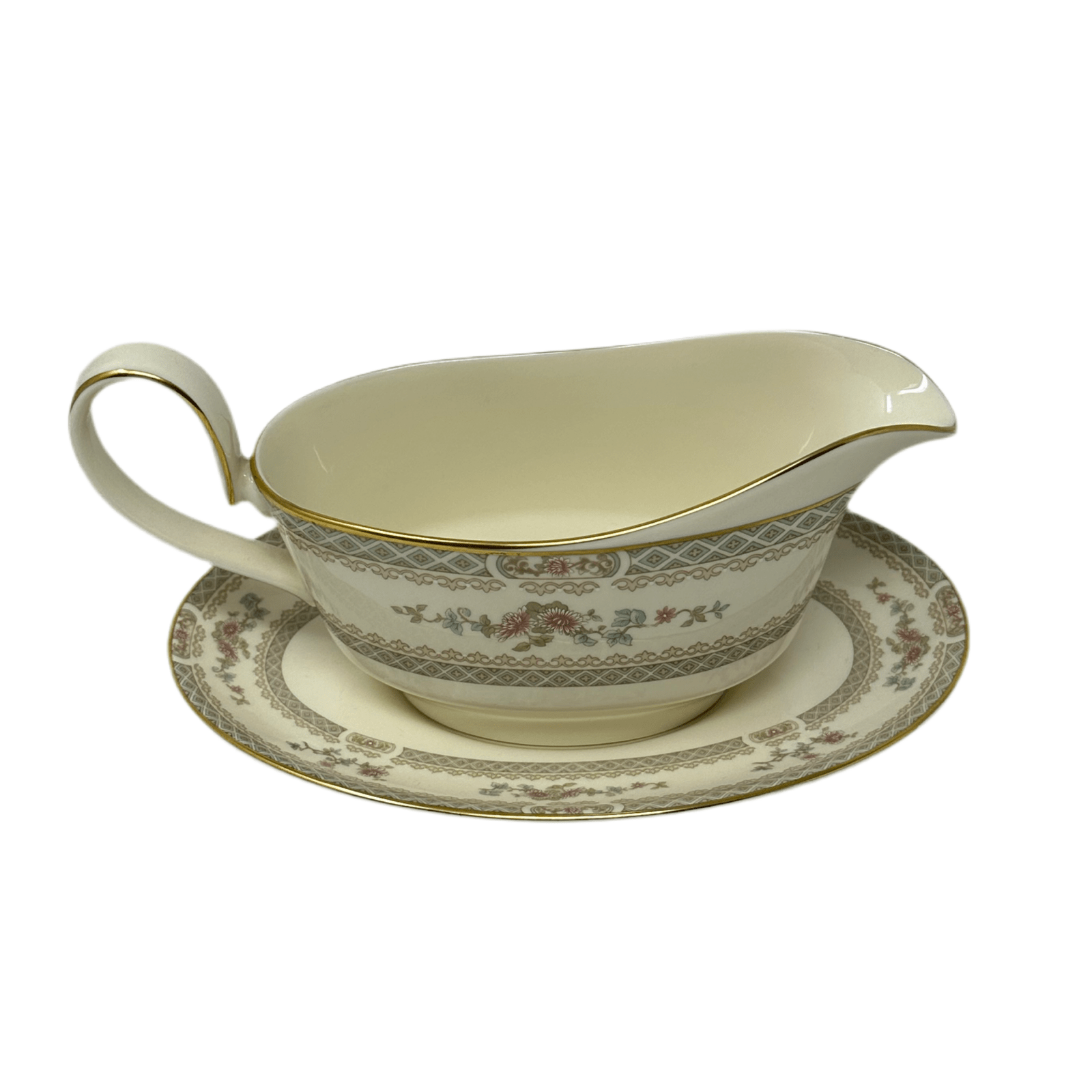 Minton Legacy Pink Flowers Gravy Boat with Stand Set