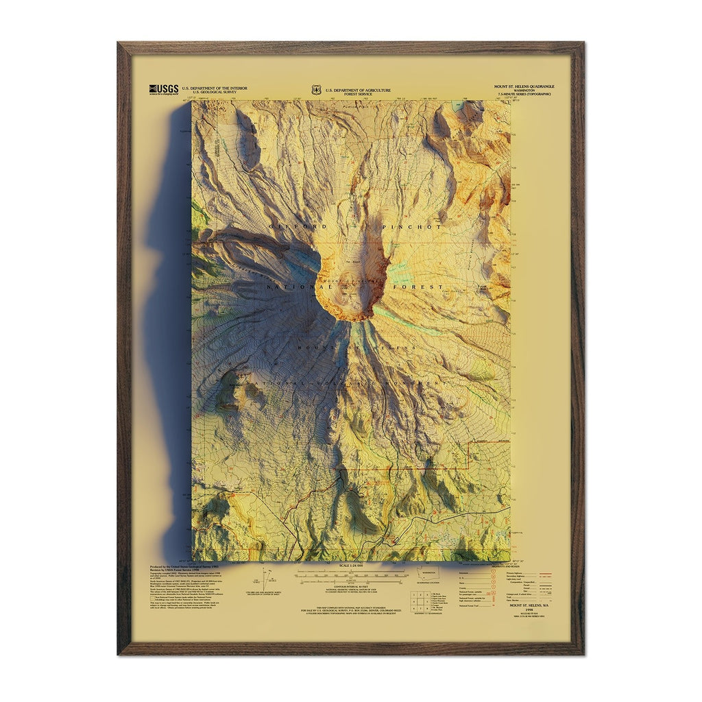 Mount St. Helens, WA 1998 Shaded Relief Map - No Frame