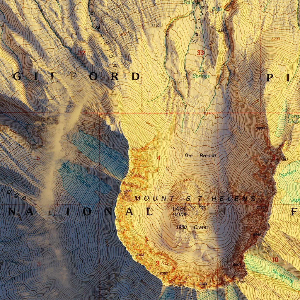 Mount St. Helens, WA 1998 Shaded Relief Map - No Frame