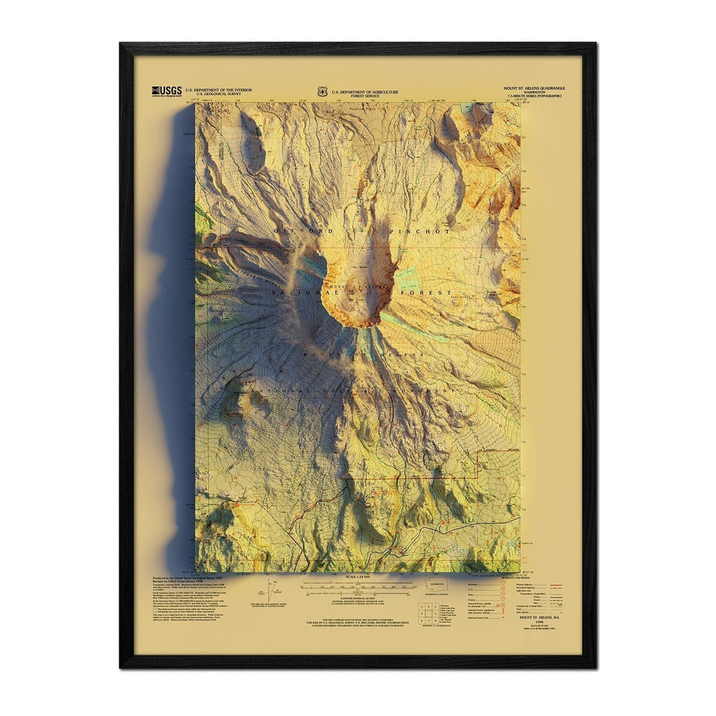 Mount St. Helens, WA 1998 Shaded Relief Map - No Frame
