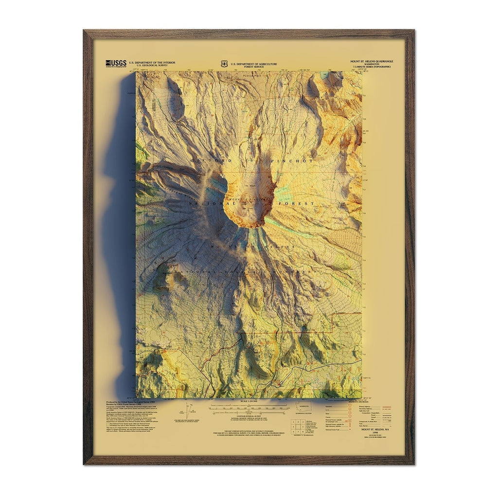 Mount St. Helens, WA 1998 Shaded Relief Map - No Frame