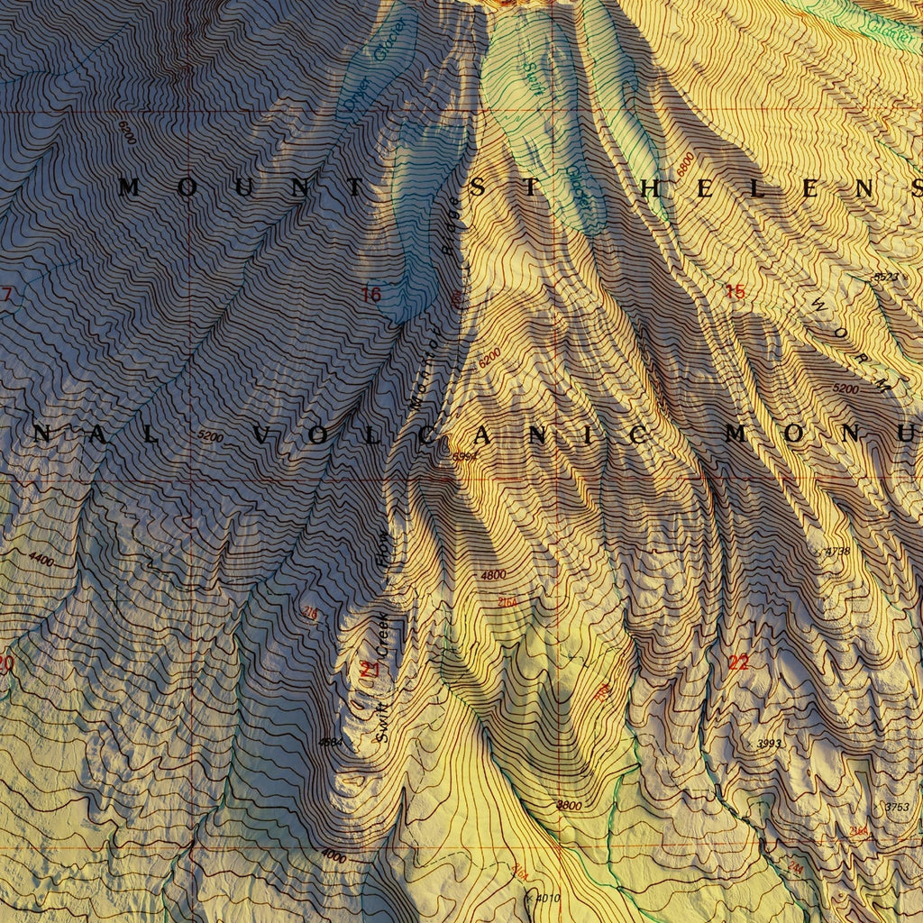 Mount St. Helens, WA 1998 Shaded Relief Map - No Frame