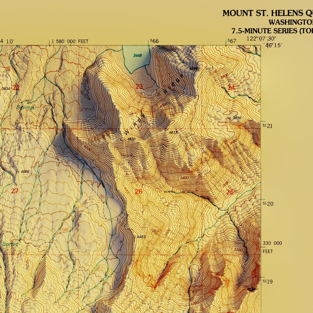 Mount St. Helens, WA 1998 Shaded Relief Map - No Frame