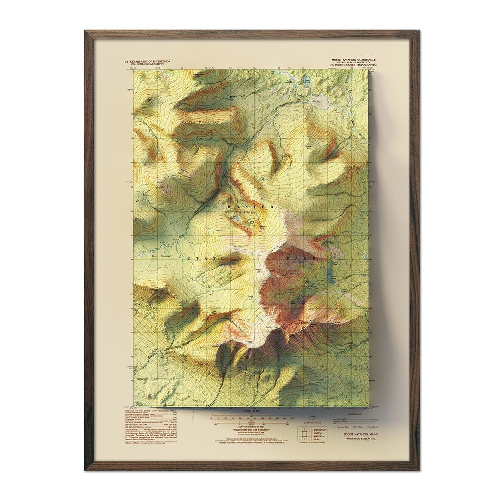 Mt. Katahdin, Maine 1997 Shaded Relief Map - No Frame