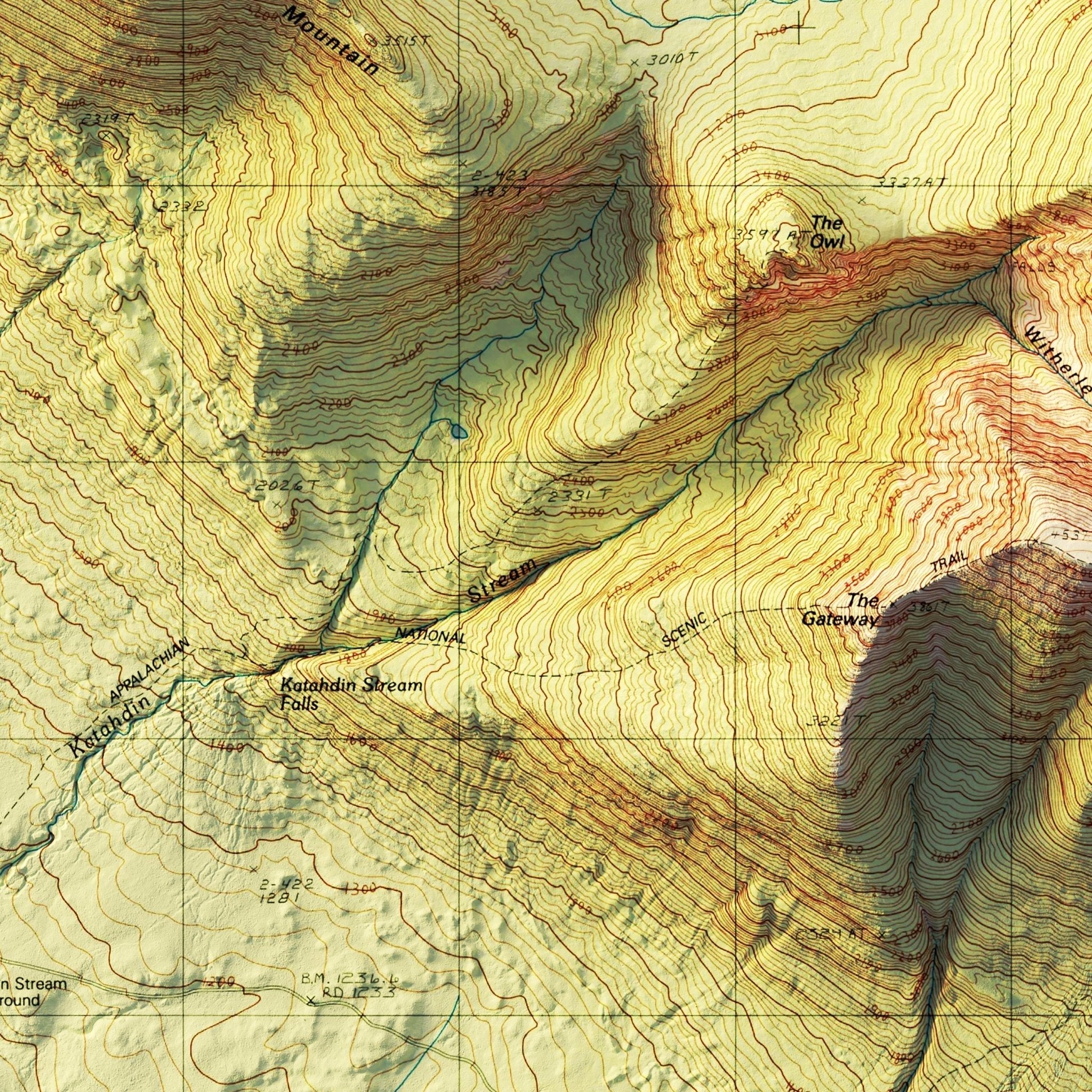 Mt. Katahdin, Maine 1997 Shaded Relief Map - No Frame