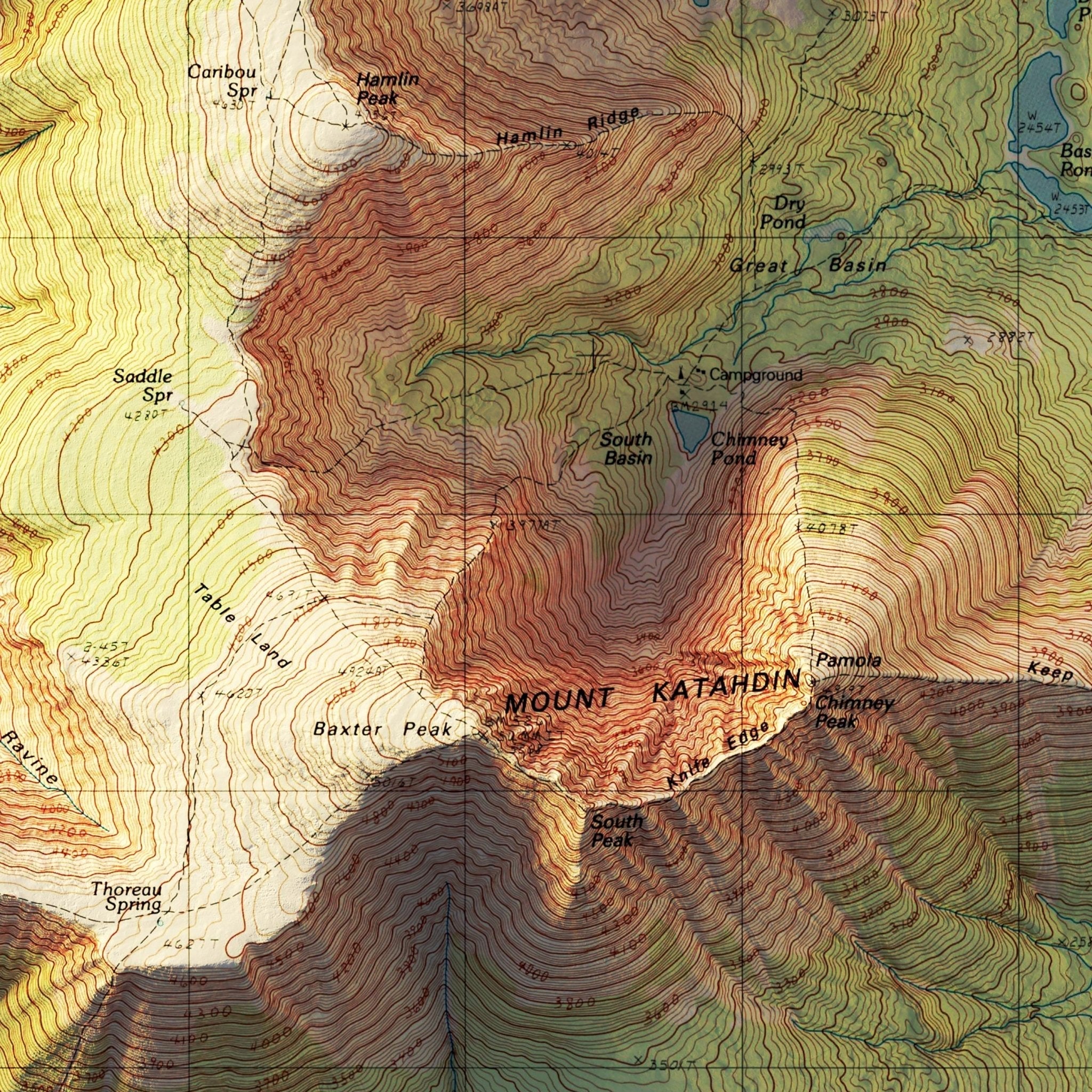 Mt. Katahdin, Maine 1997 Shaded Relief Map - No Frame