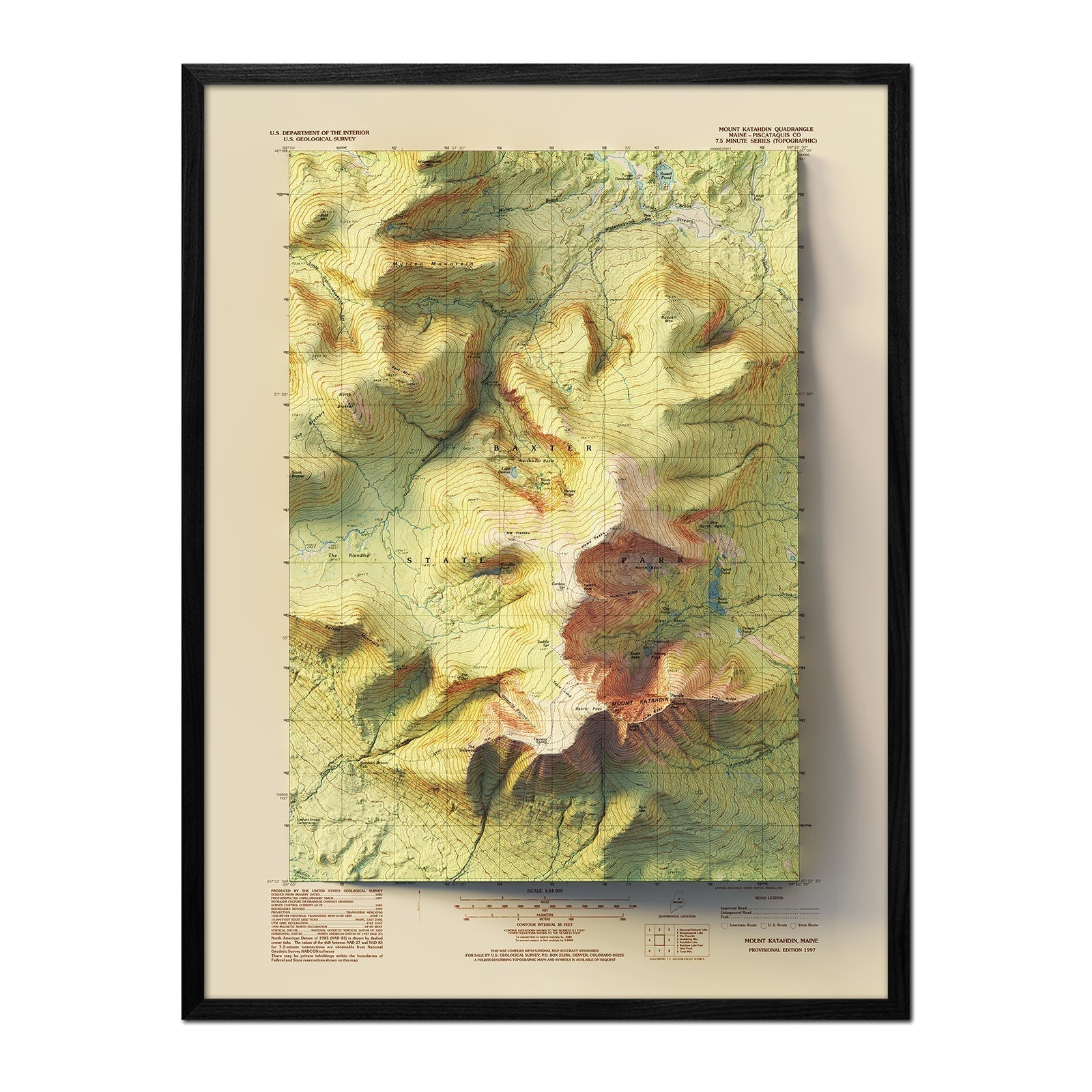 Mt. Katahdin, Maine 1997 Shaded Relief Map - No Frame