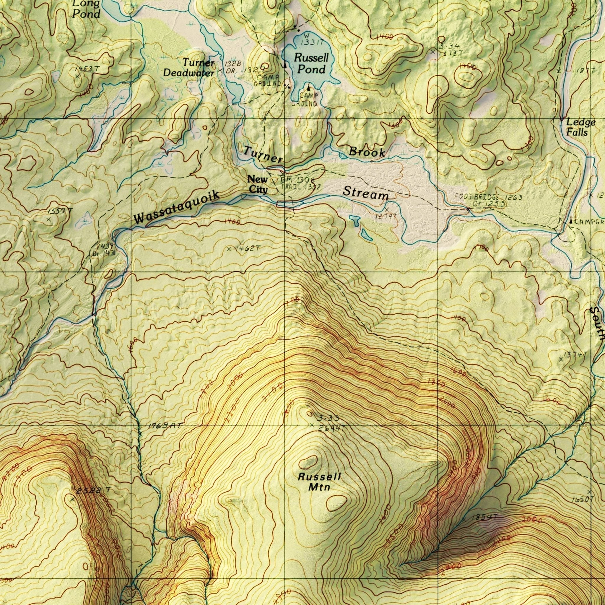 Mt. Katahdin, Maine 1997 Shaded Relief Map - No Frame