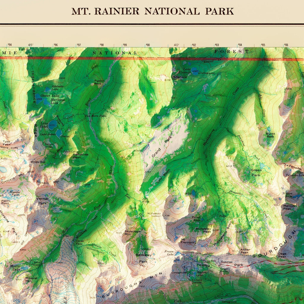 Mt. Rainier National Park 1971 Shaded Relief Map - No Frame