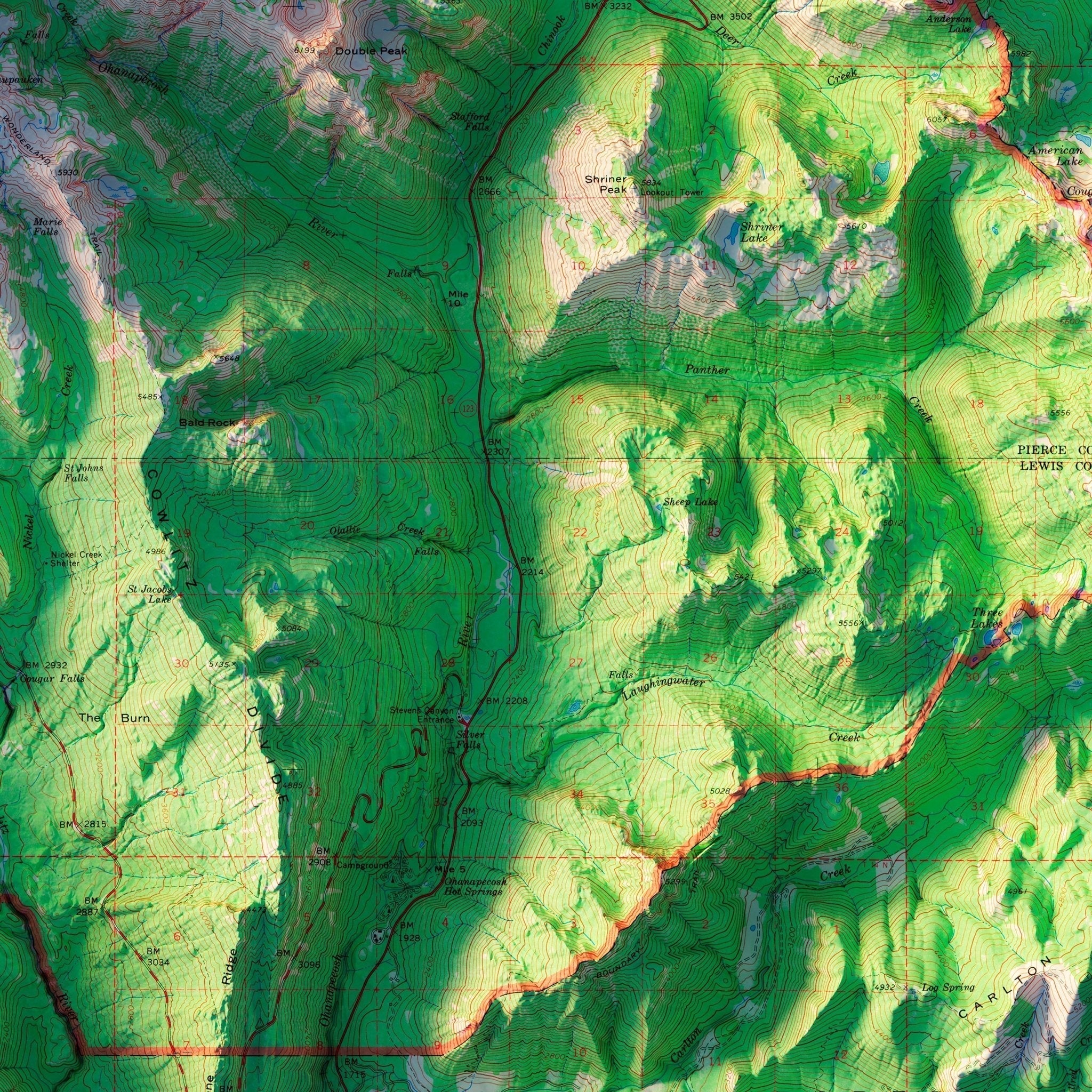 Mt. Rainier National Park 1971 Shaded Relief Map - No Frame