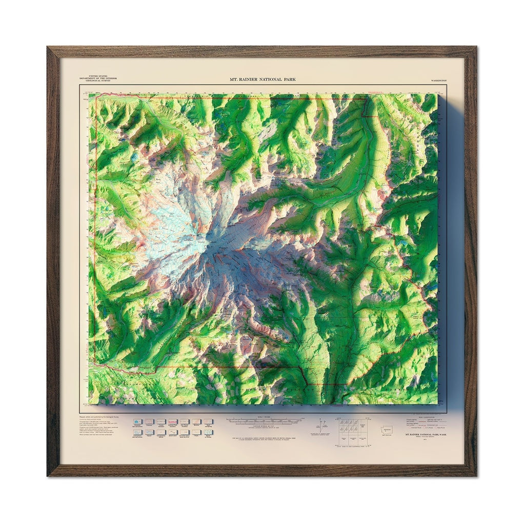 Mt. Rainier National Park 1971 Shaded Relief Map - No Frame