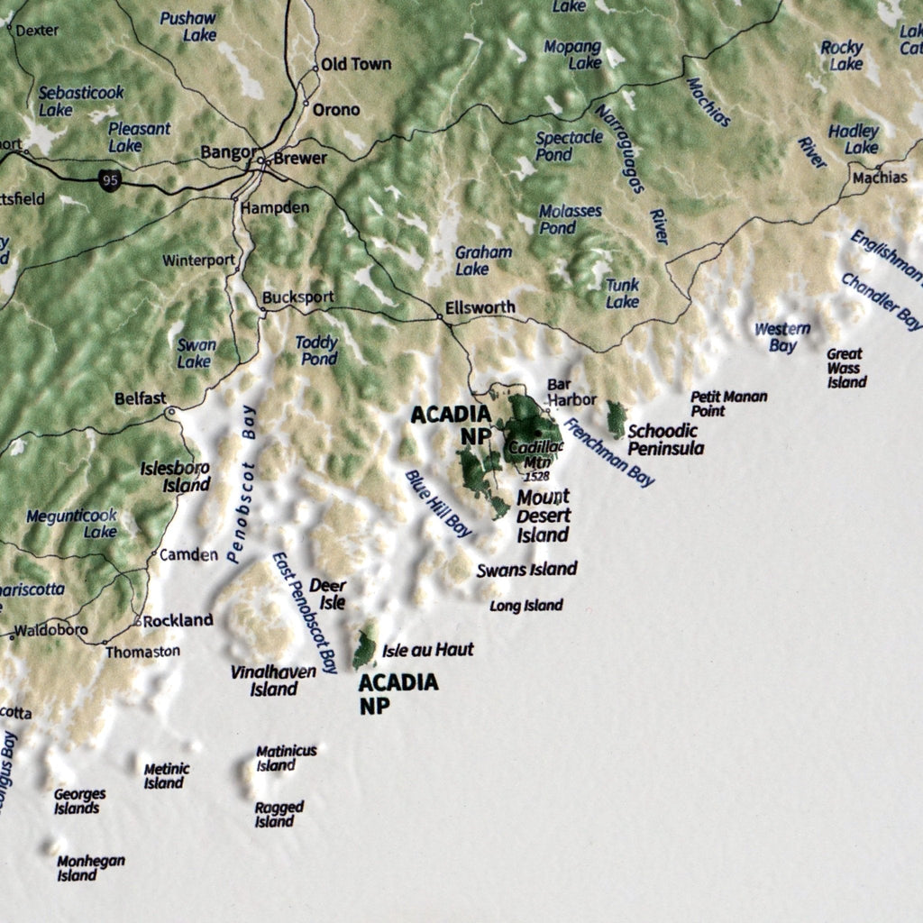 New England 3D Raised Relief Map - No Frame
