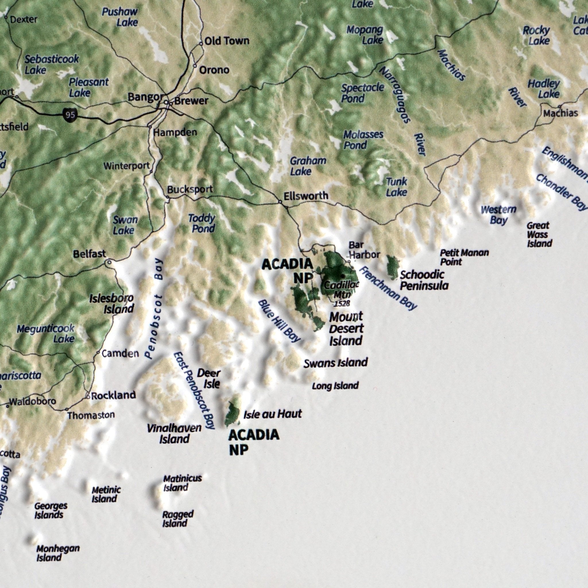 New England 3D Raised Relief Map - No Frame
