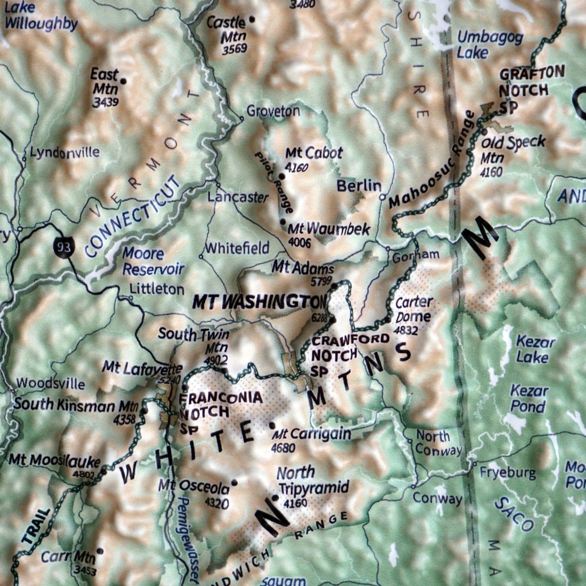 New England 3D Raised Relief Map - No Frame
