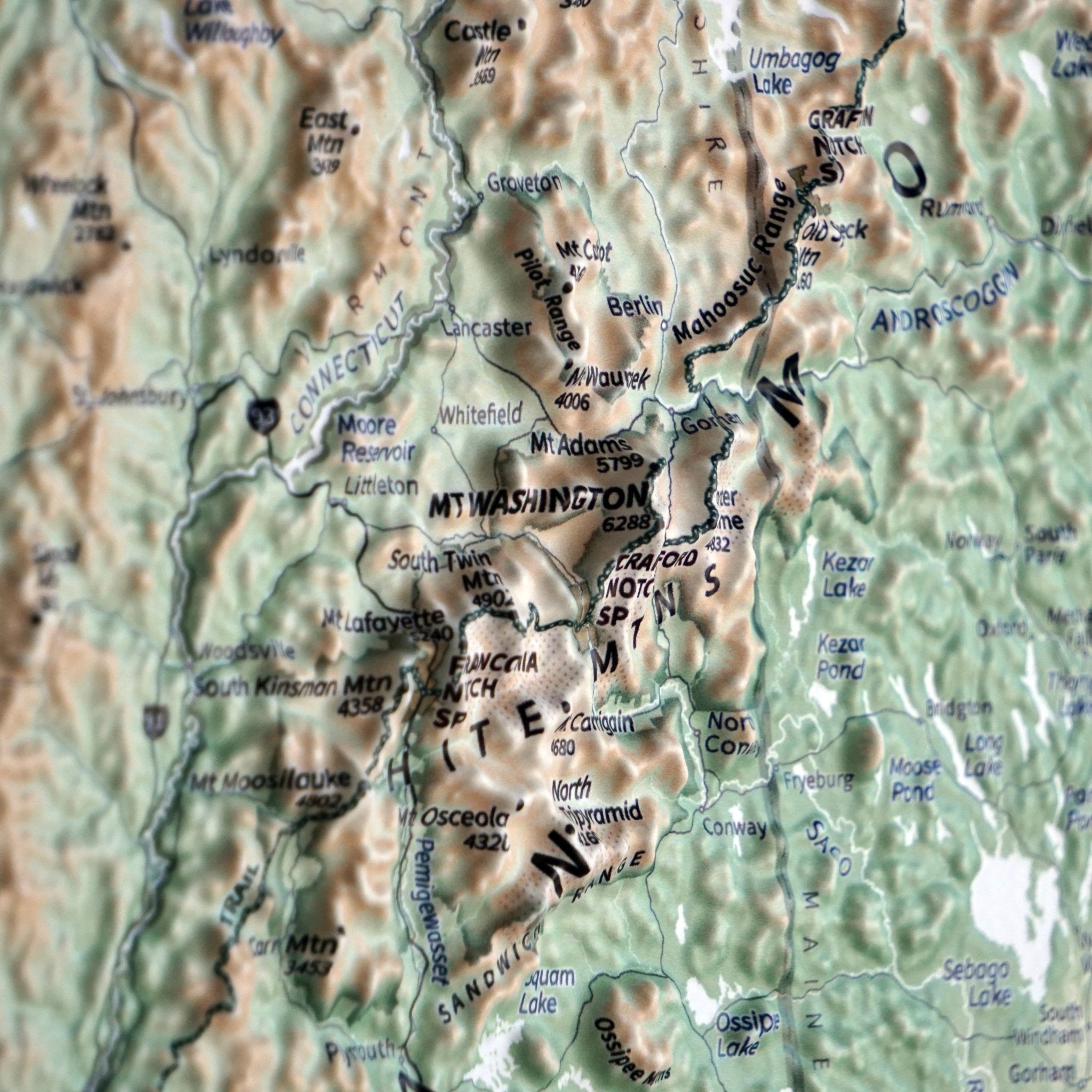 New England 3D Raised Relief Map - No Frame