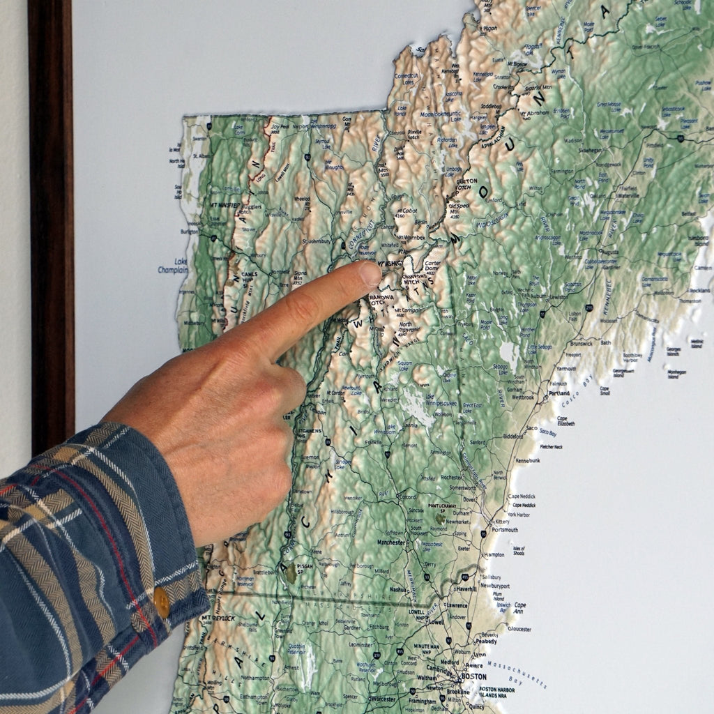New England 3D Raised Relief Map - No Frame