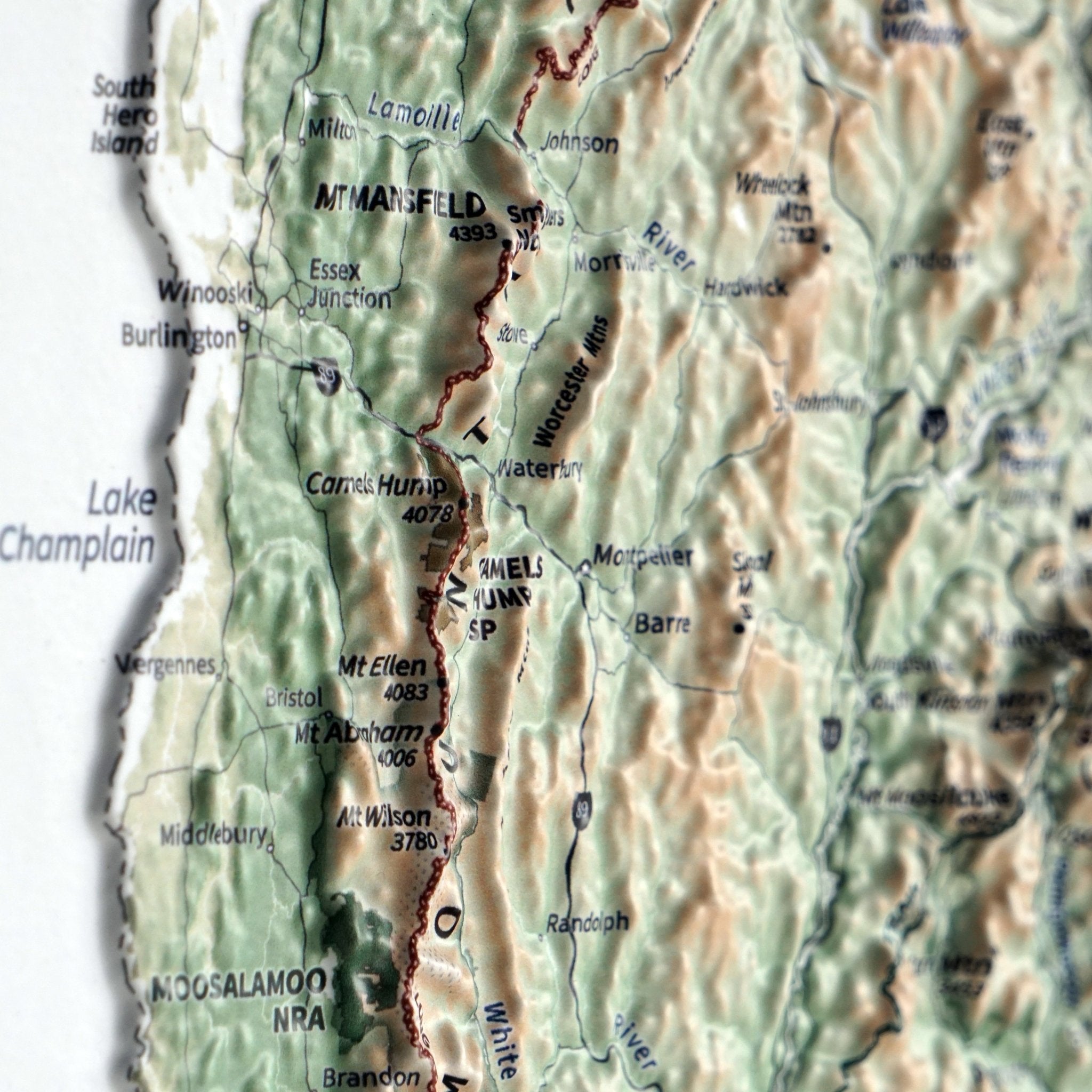 New England 3D Raised Relief Map - No Frame