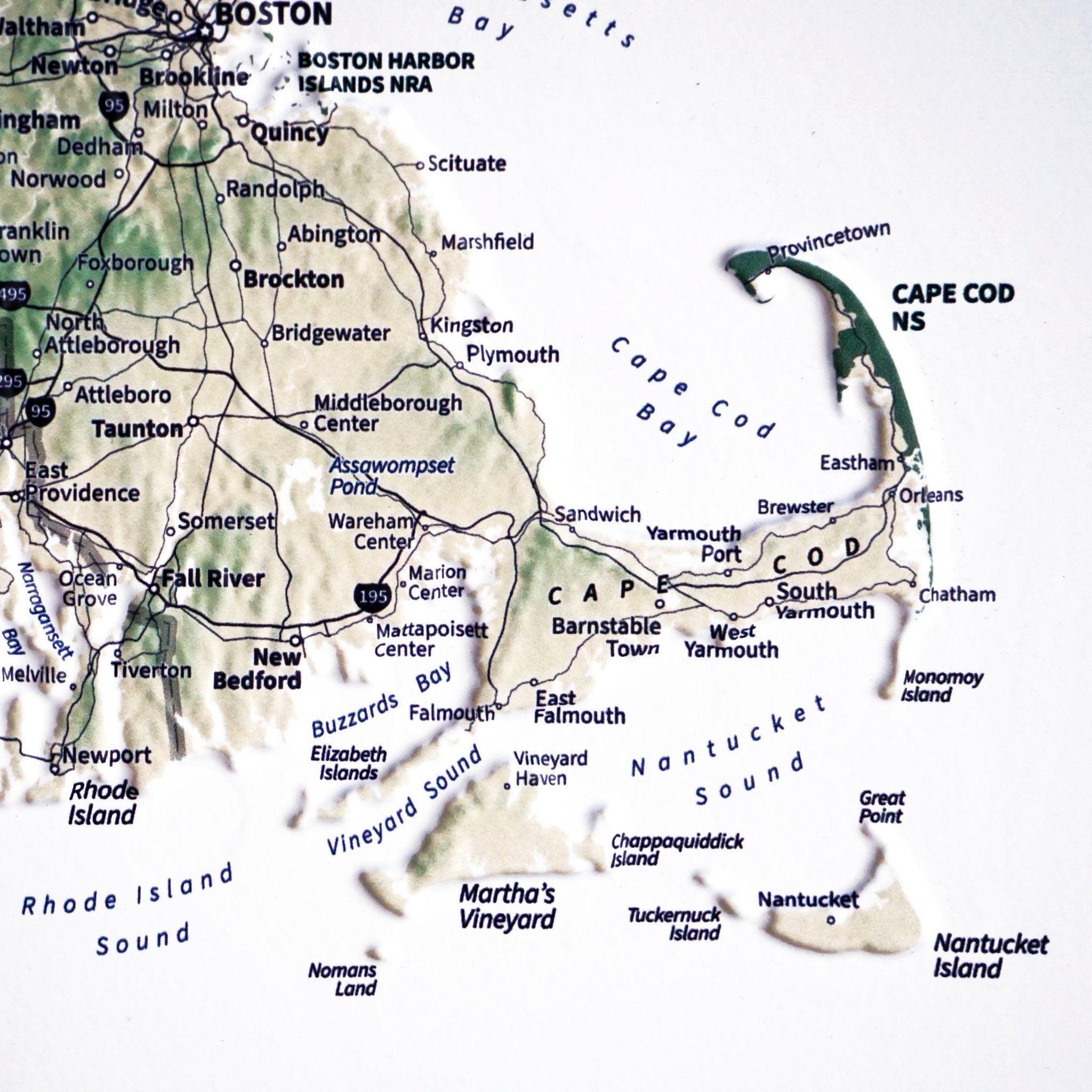 New England 3D Raised Relief Map - No Frame