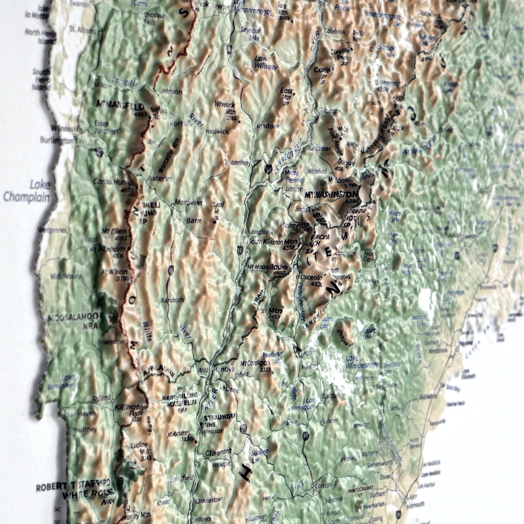 New England 3D Raised Relief Map - No Frame