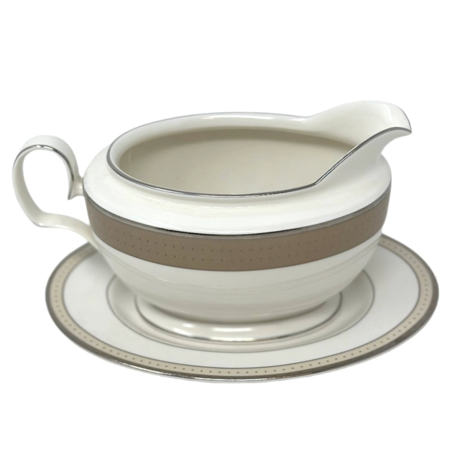 NORITAKE CAMEROON SAND GRAVY BOAT & STAND