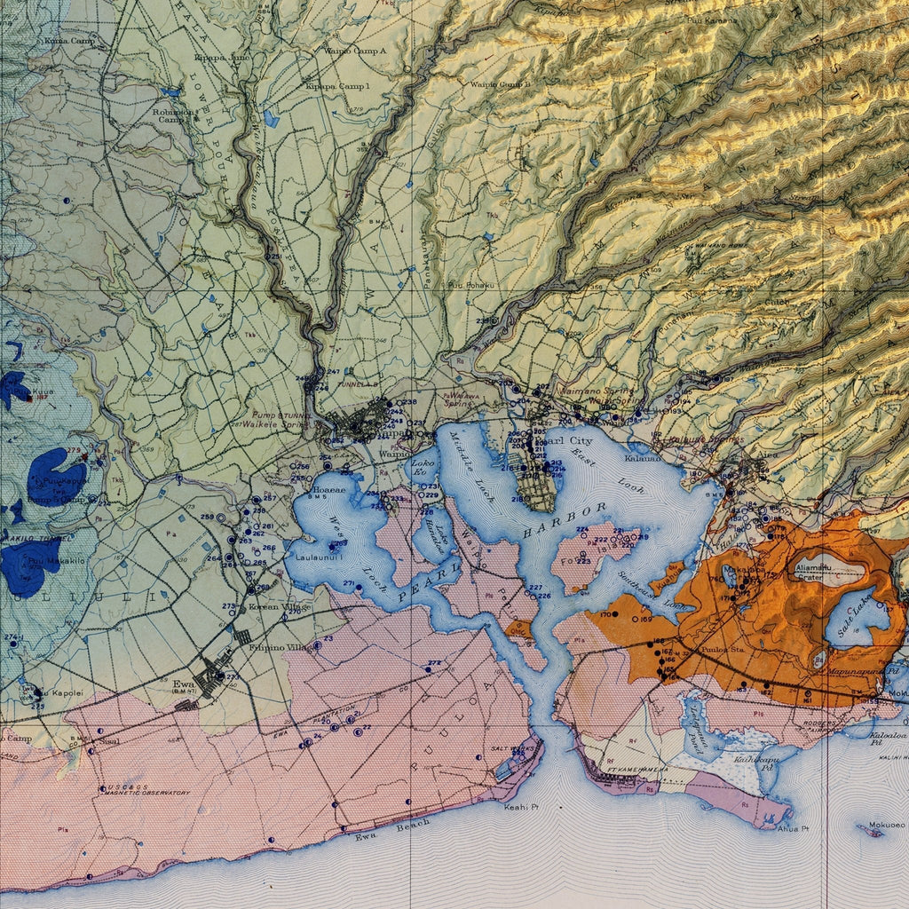 Oahu 1938 Shaded Relief Map - No Frame