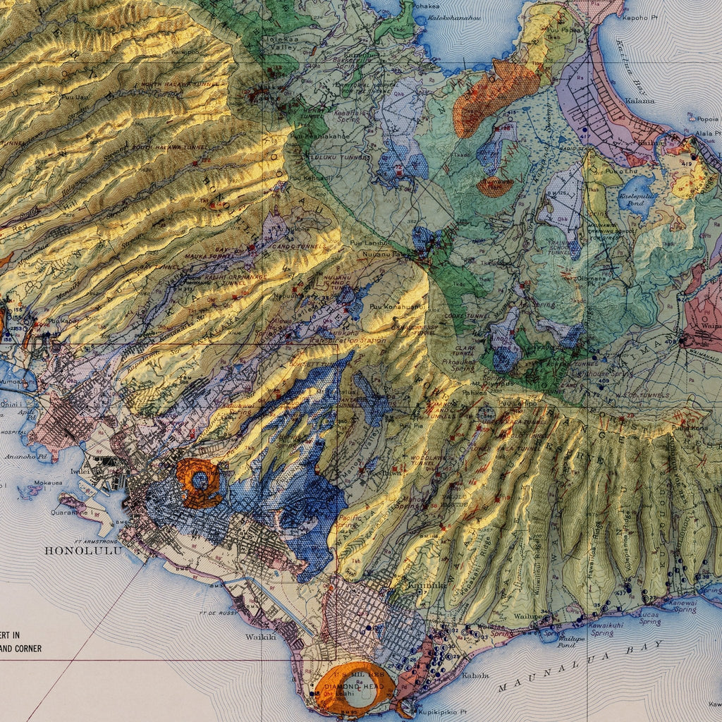 Oahu 1938 Shaded Relief Map - No Frame
