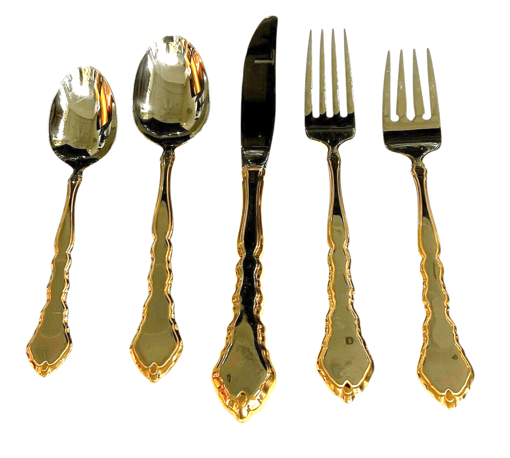Oneida Stainless Golden Royal Chippendale 5 Piece setting