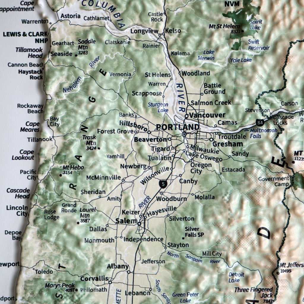 Pacific Northwest 3D Raised Relief Map - No Frame