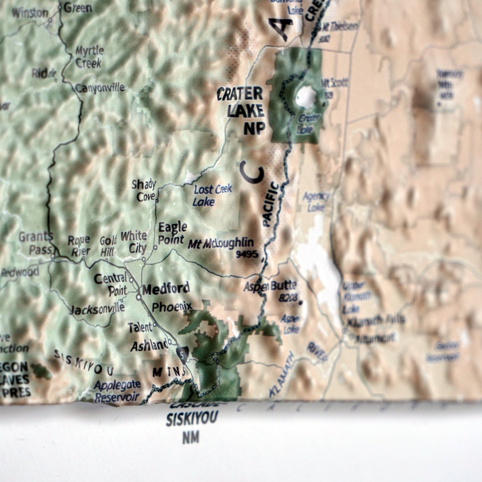Pacific Northwest 3D Raised Relief Map - No Frame