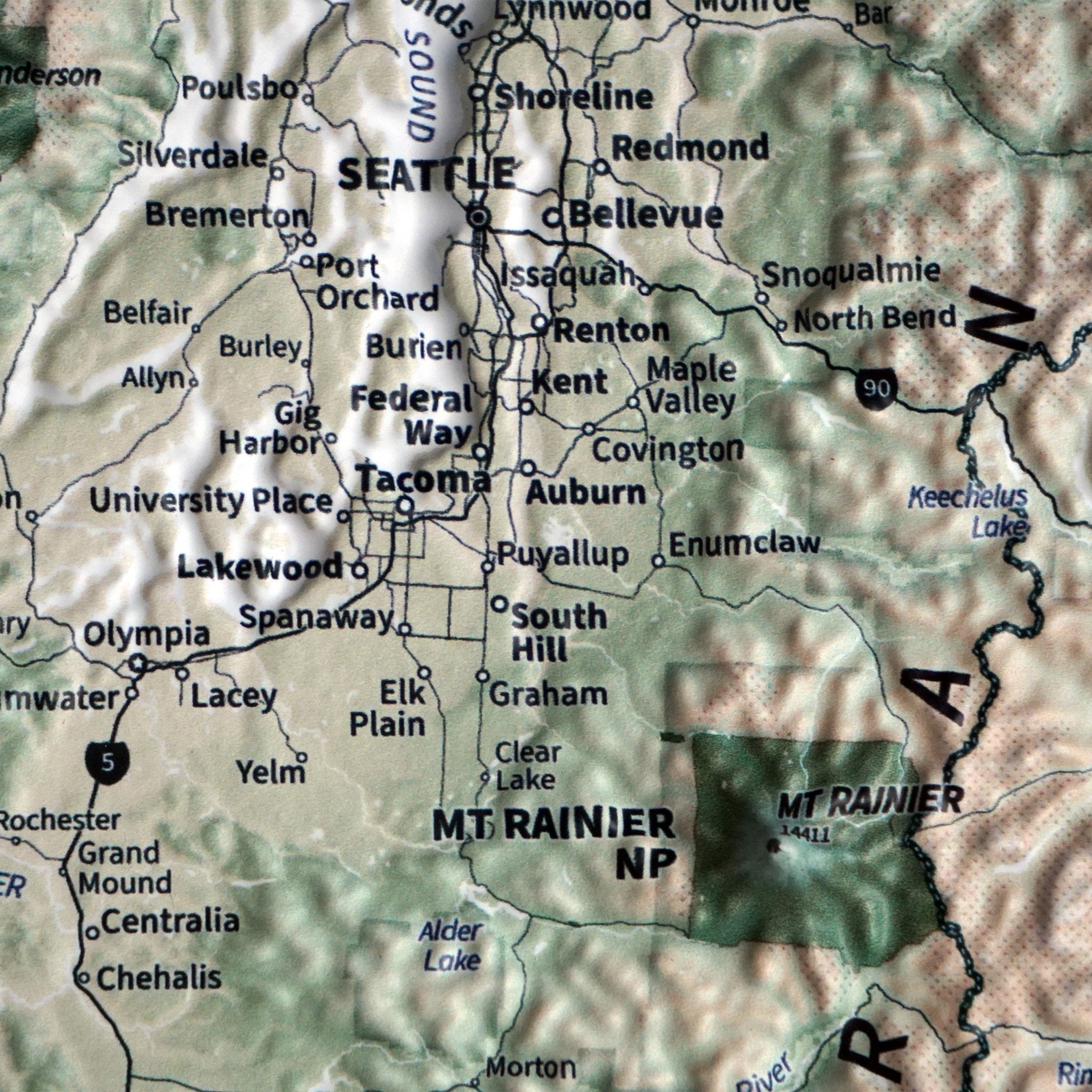 Pacific Northwest 3D Raised Relief Map - No Frame