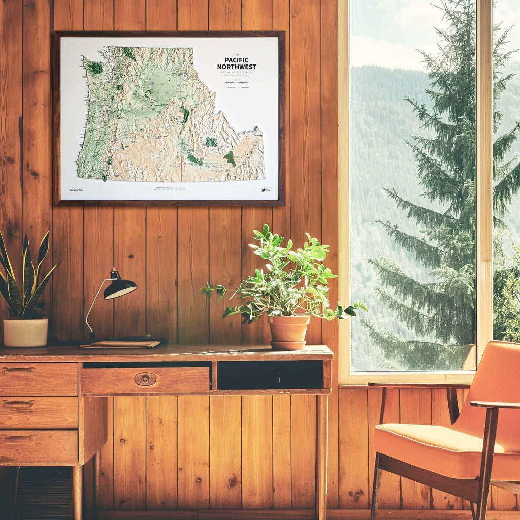 Pacific Northwest 3D Raised Relief Map - No Frame