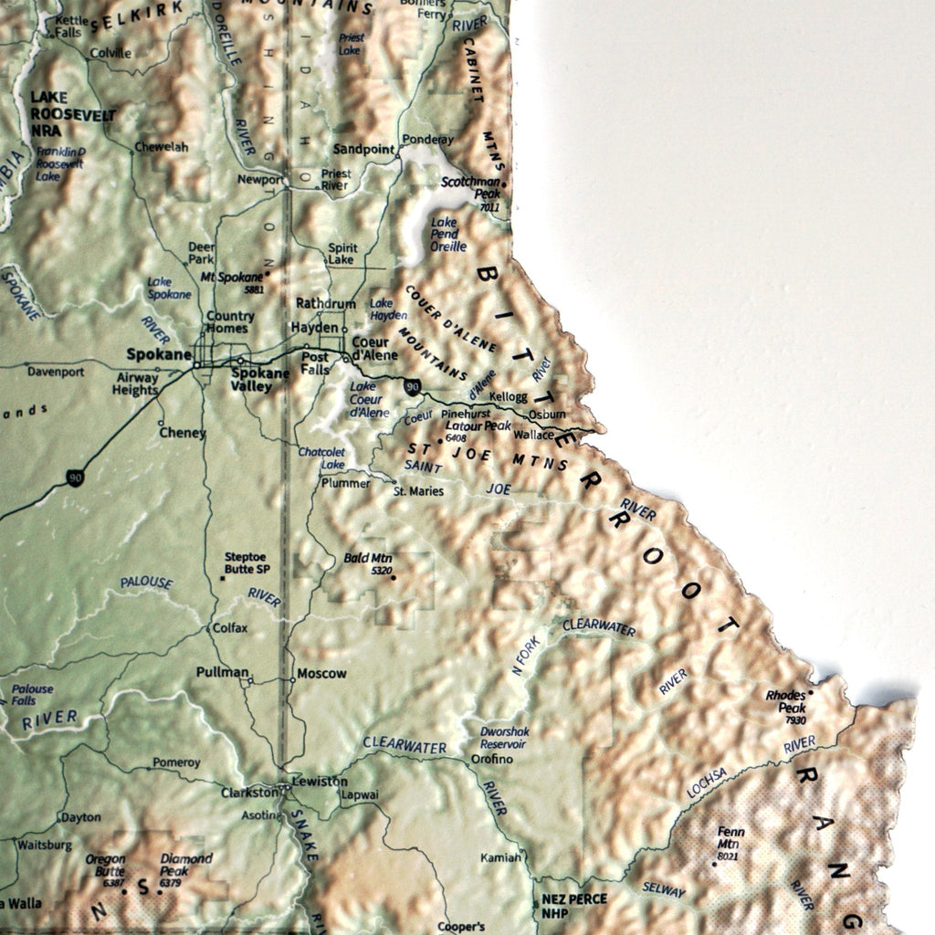 Pacific Northwest 3D Raised Relief Map - No Frame