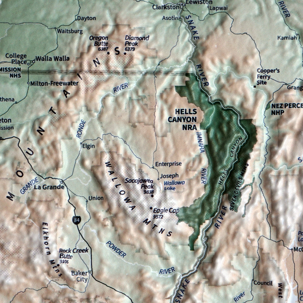 Pacific Northwest 3D Raised Relief Map - No Frame