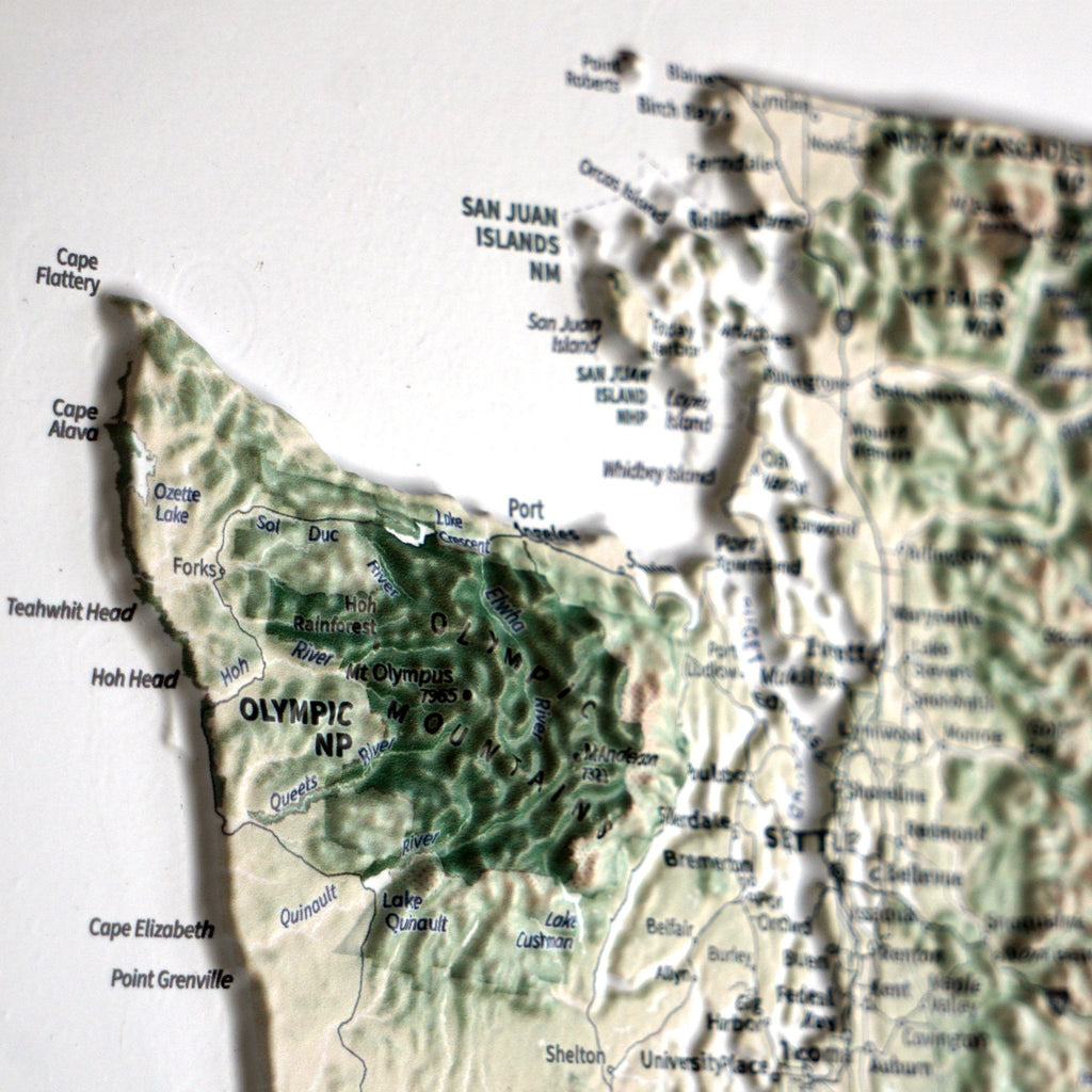 Pacific Northwest 3D Raised Relief Map - No Frame