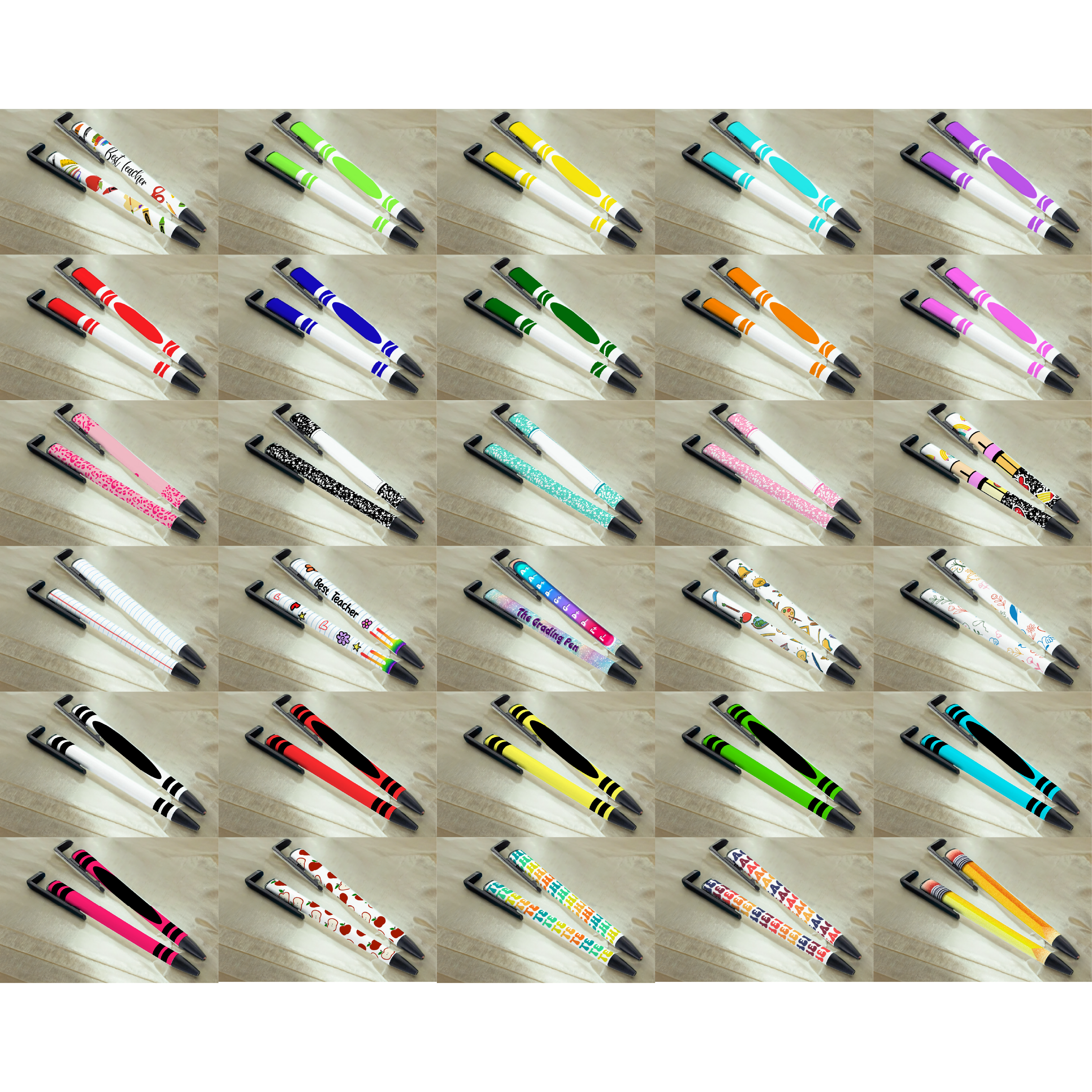 Assorted Ready to Press Sublimation - School Pen Wraps (9 Pack)